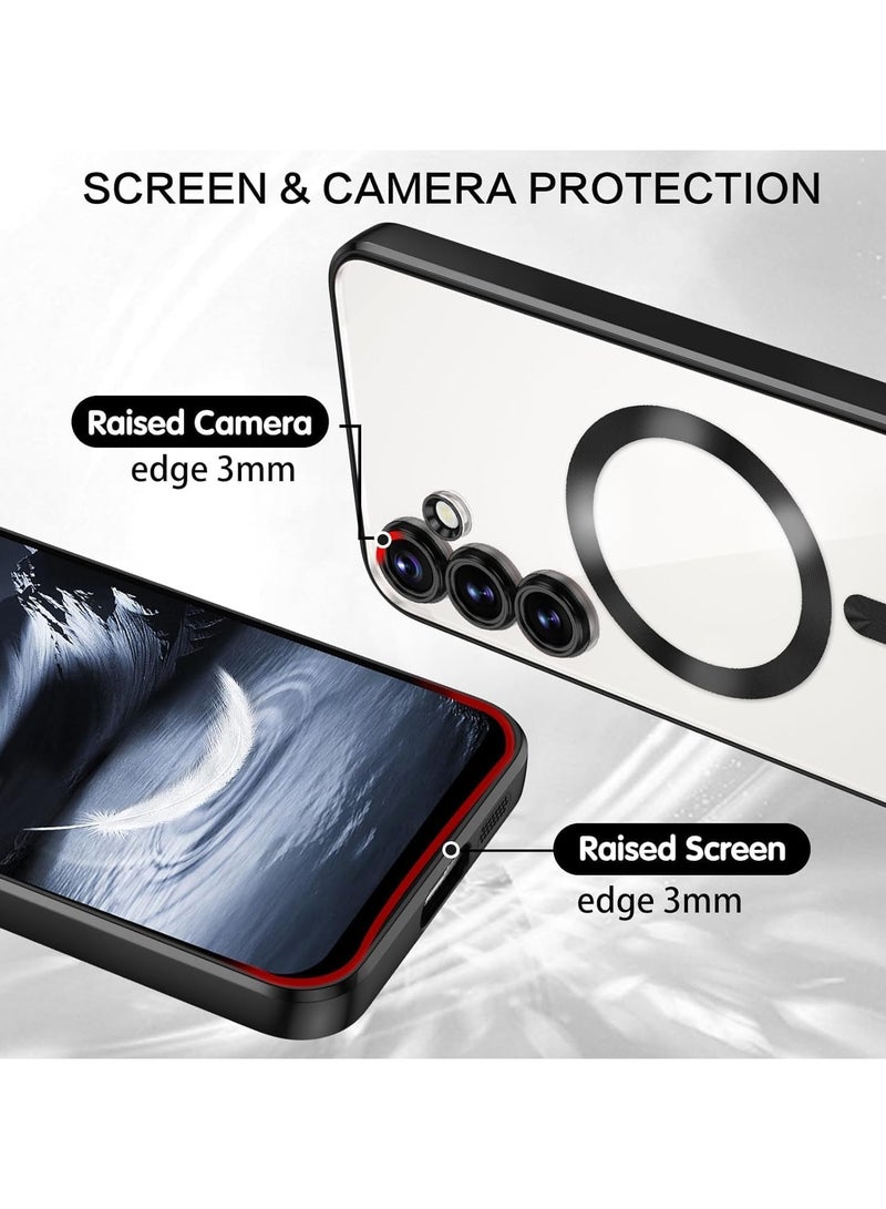 جراب مغناطيسي شفاف لهاتف Samsung Galaxy A56 مع واقي لعدسة الكاميرا متوافق مع Magsafe، جراب هاتف ناعم مطلي بالكهرباء مقاوم للصدمات ومضاد للخدش لهاتف Galaxy A56 (أسود) - Image 3