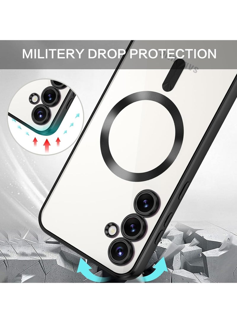 جراب مغناطيسي شفاف لهاتف Samsung Galaxy A56 مع واقي لعدسة الكاميرا متوافق مع Magsafe، جراب هاتف ناعم مطلي بالكهرباء مقاوم للصدمات ومضاد للخدش لهاتف Galaxy A56 (أسود) - Image 4