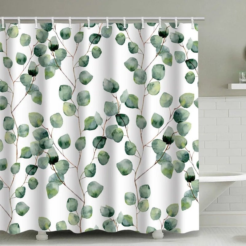 Y&D Top Selling Cortinas De Bano Nordic Green Leaves Bathroom Mat Set With Shower Curtain - Image 1