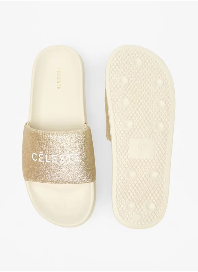 Celeste Womens Glitter Print Slip-On Slides