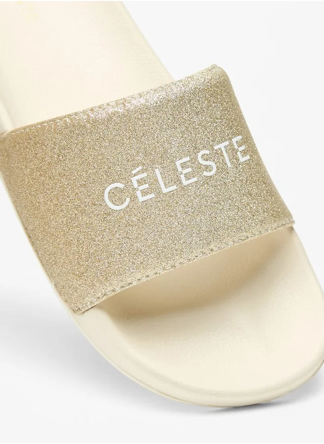 Celeste Womens Glitter Print Slip-On Slides