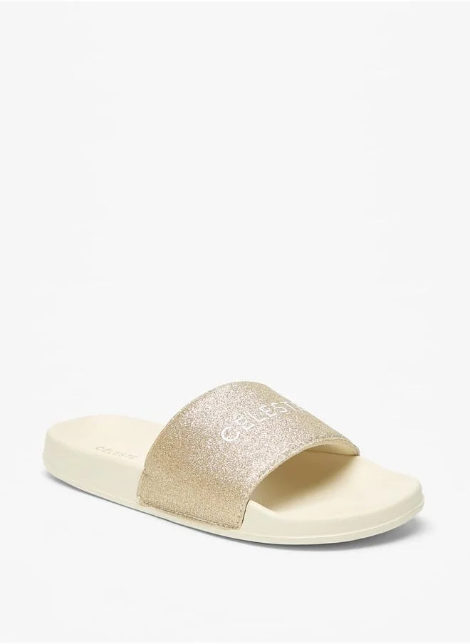 سيليست Womens Glitter Print Slip-On Slides