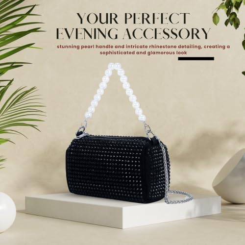 DOSYSO Evening Clutch Handbags for Women trendy Latest Girls Chain Crossbody sling Bag Ladies Purse for Function Party Wedding Rhinestone Bling Bag Pearl Handle bags for women small size (Dark Black). - Image 2