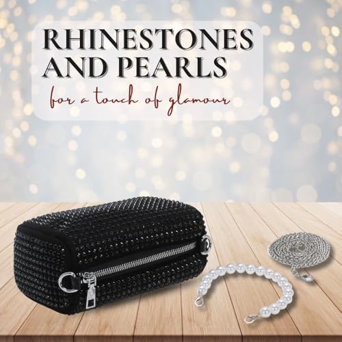 DOSYSO Evening Clutch Handbags for Women trendy Latest Girls Chain Crossbody sling Bag Ladies Purse for Function Party Wedding Rhinestone Bling Bag Pearl Handle bags for women small size (Dark Black). - Image 3