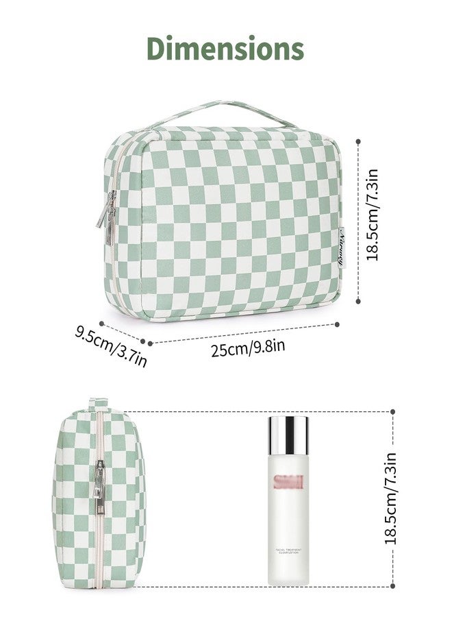 Narwey Small Hanging Travel Toiletry Bag for Women, Travel Bag for Toiletries, Checkered Makeup Bag Organizer Cosmetic Bags Make Up Bags for Girls (Mint Green Checkerboard) - Image 4