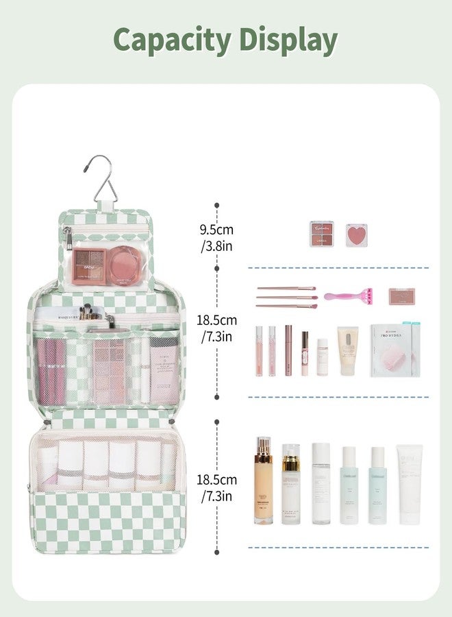 Narwey Small Hanging Travel Toiletry Bag for Women, Travel Bag for Toiletries, Checkered Makeup Bag Organizer Cosmetic Bags Make Up Bags for Girls (Mint Green Checkerboard) - Image 3