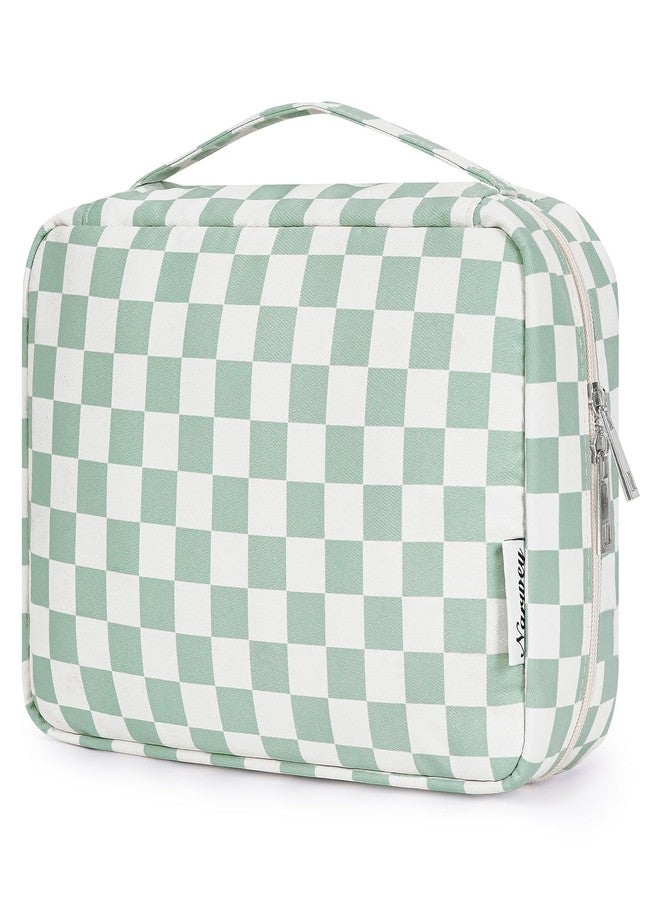 Narwey Small Hanging Travel Toiletry Bag for Women, Travel Bag for Toiletries, Checkered Makeup Bag Organizer Cosmetic Bags Make Up Bags for Girls (Mint Green Checkerboard) - Image 1