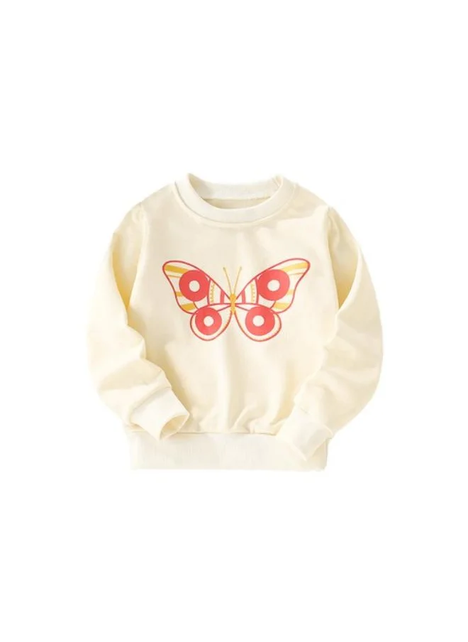 يونيكي Cream Printed Long Sleeve Crew Neck T-Shirt