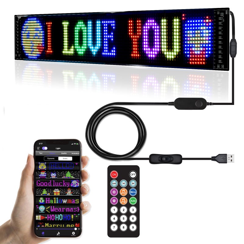 XIAOOHO Programmable LED SignsFlexible Scrolling LED DisplayBluetooth APP ControlEdit Text GraffitiAnimationsfor CarBarStore 23x 5 - Image 2