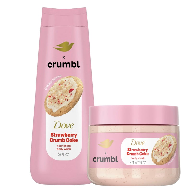 Dove غسول وكريم مقشر دوف بالفراولة، 20 أونصة غسول + 15 أونصة مقشر، إصدار محدود، خالي من البارابين والكبريتات، للجسم، يحسن من نسيج البشرة، يرطب - Image 1