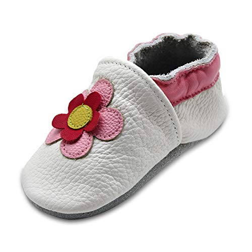 iEvolve Baby Shoes Flowers Baby Toddler Soft Sole Prewalker Baby First Walking Shoes Crib Shoes Baby Moccasins(White Flowers, 18-24 Months) - Image 5