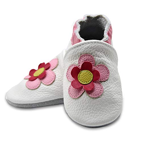 iEvolve Baby Shoes Flowers Baby Toddler Soft Sole Prewalker Baby First Walking Shoes Crib Shoes Baby Moccasins(White Flowers, 18-24 Months) - Image 3