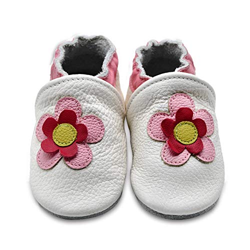 iEvolve Baby Shoes Flowers Baby Toddler Soft Sole Prewalker Baby First Walking Shoes Crib Shoes Baby Moccasins(White Flowers, 18-24 Months) - Image 2