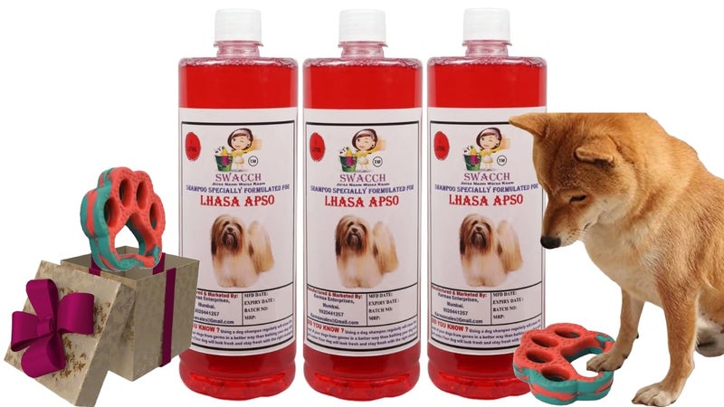 swacch Lhasa Apso Dog Shampoo + Paw Shape I Rubber Dog Toy for Training and Interactive I Durable & Safe I Combo Pack I 3 Litre Jasmine - Image 1