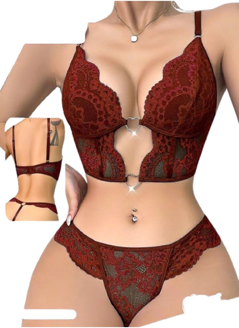 Ward Women's Lace Lingerie Set Two-Piece with Chest Rings 