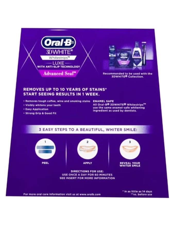 أورال بي شرائط تبييض الأسنان Oral-B 3D White Luxe Advance Seal، 14 علاجًا لتبييض الأسنان - Image 2