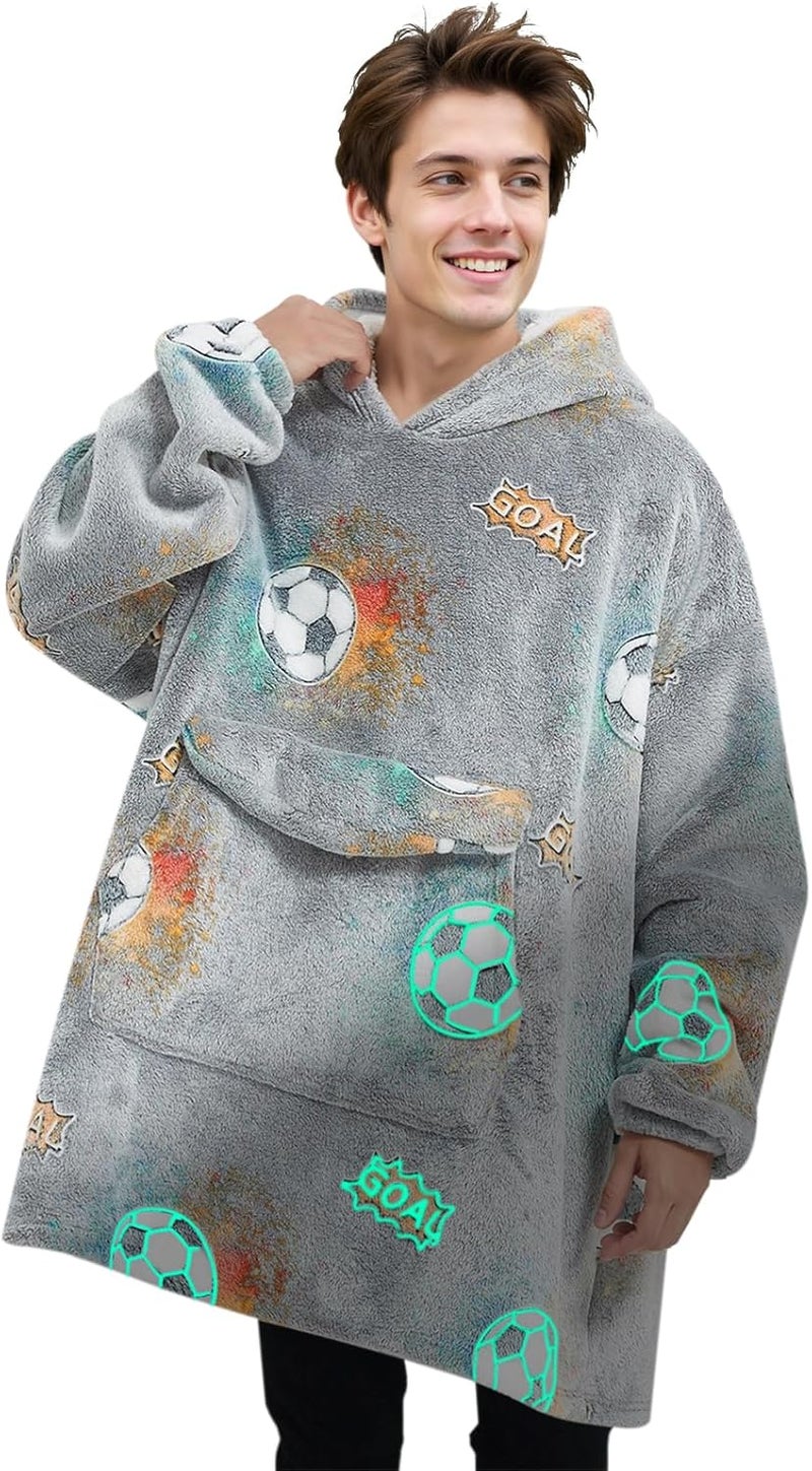 Fiosnow Glow in the Dark Football Blanket Hoodies for Women and Men Adult Oversize Wearable Blanket Hoodies for Soft and Warm - Image 1