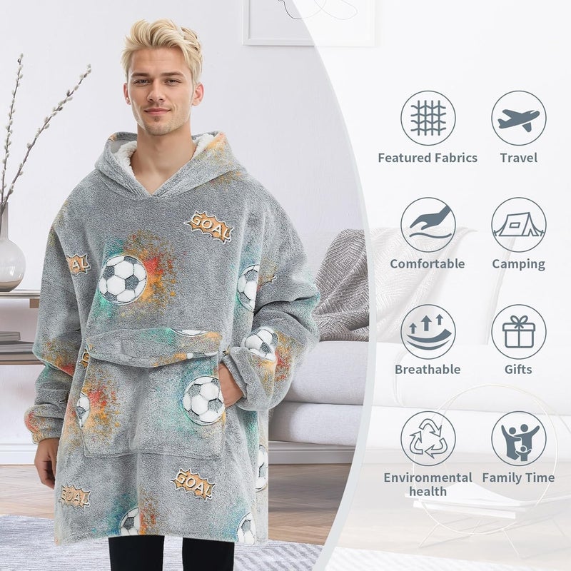 Fiosnow Glow in the Dark Football Blanket Hoodies for Women and Men Adult Oversize Wearable Blanket Hoodies for Soft and Warm - Image 5