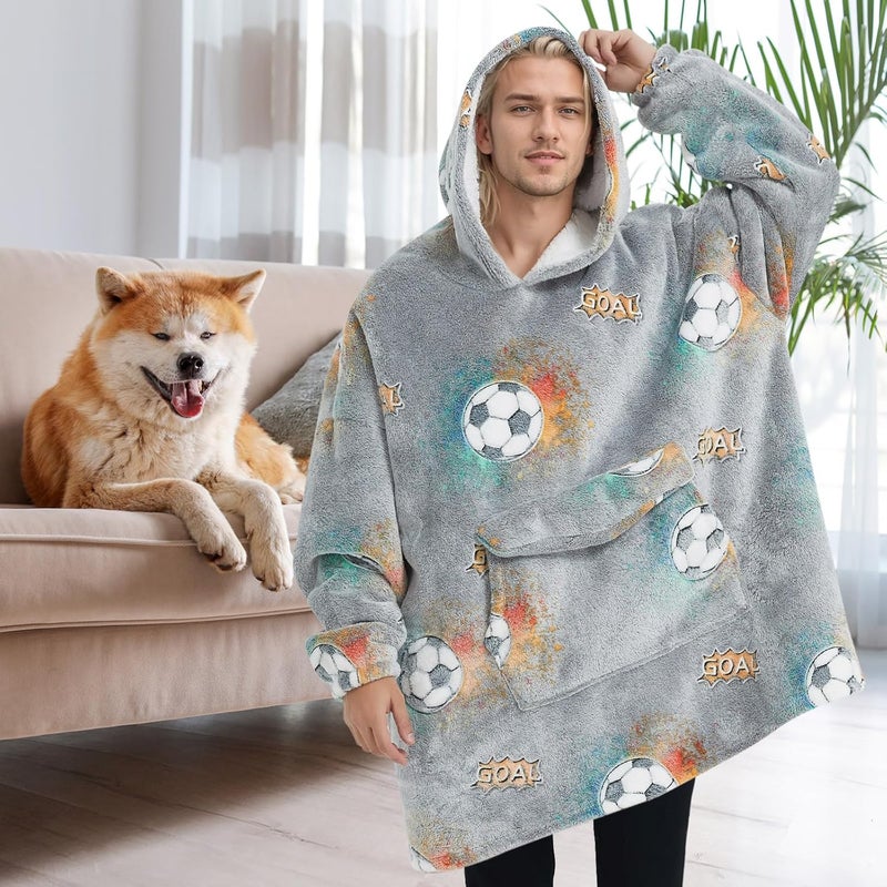 Fiosnow Glow in the Dark Football Blanket Hoodies for Women and Men Adult Oversize Wearable Blanket Hoodies for Soft and Warm - Image 3