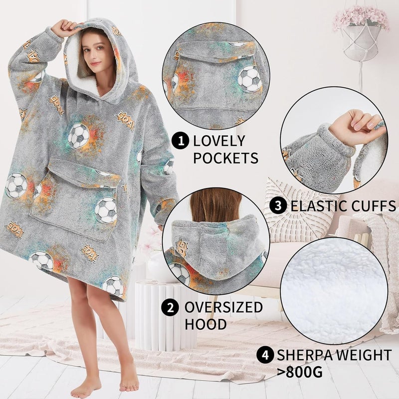 Fiosnow Glow in the Dark Football Blanket Hoodies for Women and Men Adult Oversize Wearable Blanket Hoodies for Soft and Warm - Image 4
