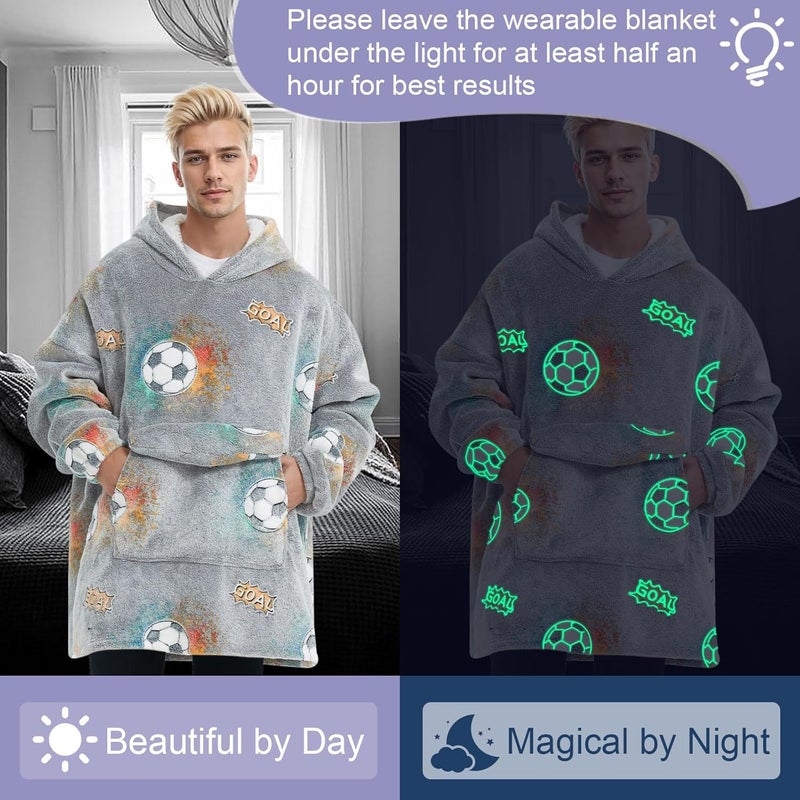 Fiosnow Glow in the Dark Football Blanket Hoodies for Women and Men Adult Oversize Wearable Blanket Hoodies for Soft and Warm - Image 2