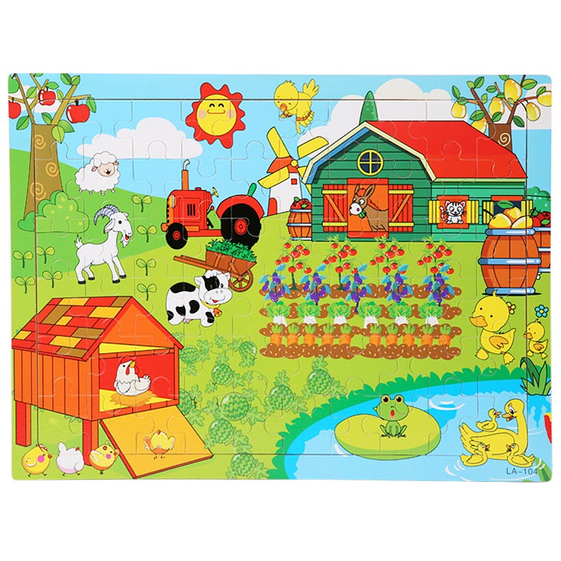 Wooden 60-Piece Children's Puzzle - Animal Cartoon Fairy Tale Flat Puzzle, Early Learning Educational Toy
