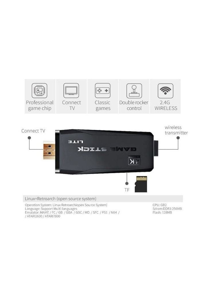 Generic - Classic Game Stick 4K Game Console with Two 2.4G Wireless Gamepads Dual Players HDMI Output Built in 3500 Classic Games Compatible with Android TV/PC/Laptop/Projector - Image 1