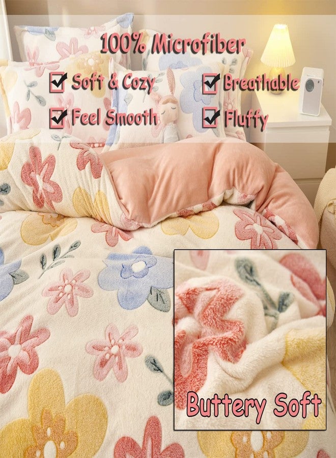 LMONMOO Pink Duvet Cover Queen Size, Fluffy Comforter Cover Set, Kawaii Bunny Bedding Sets for Girl Ultra Soft Cute Floral Bed Set for Kids (Flower, Queen) - Image 3