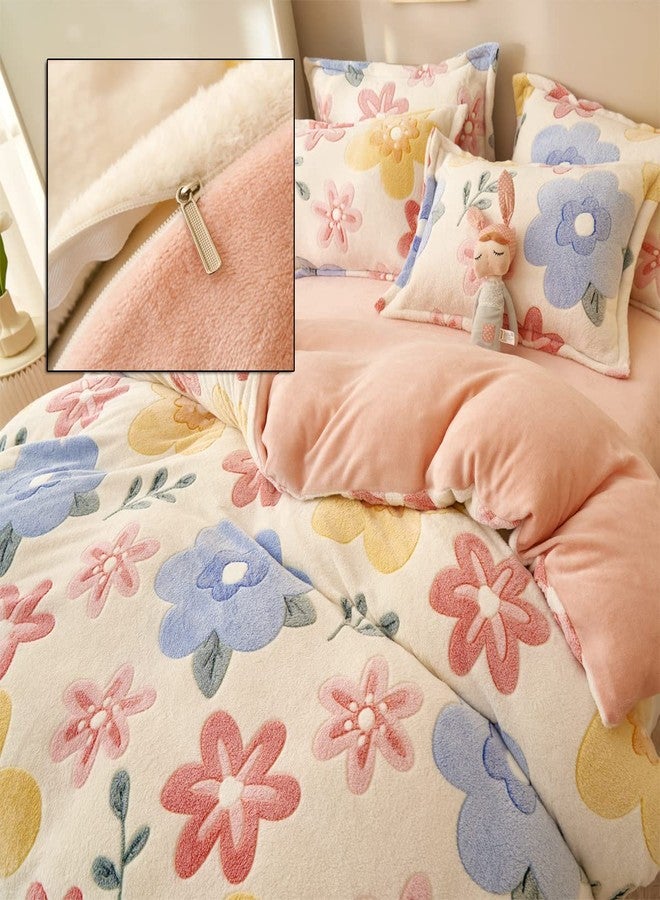 LMONMOO Pink Duvet Cover Queen Size, Fluffy Comforter Cover Set, Kawaii Bunny Bedding Sets for Girl Ultra Soft Cute Floral Bed Set for Kids (Flower, Queen) - Image 4