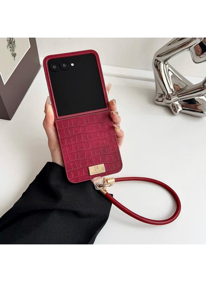 اس-توب جراب لهاتف Motorola Razr 50 Ultra مصنوع من مادة TPU بنسيج التمساح مع حزام - Image 2