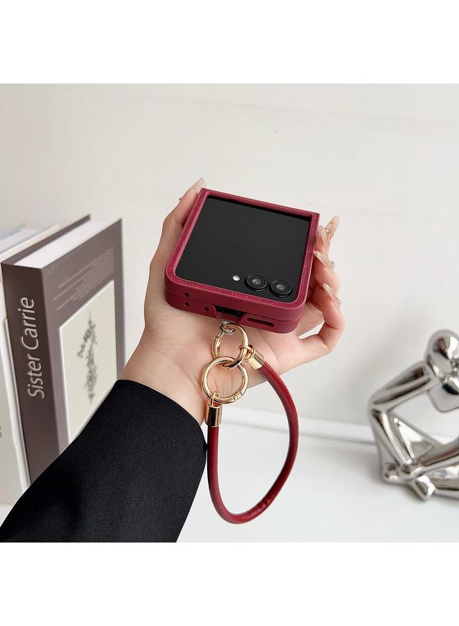 اس-توب جراب لهاتف Motorola Razr 50 Ultra مصنوع من مادة TPU بنسيج التمساح مع حزام - Image 3