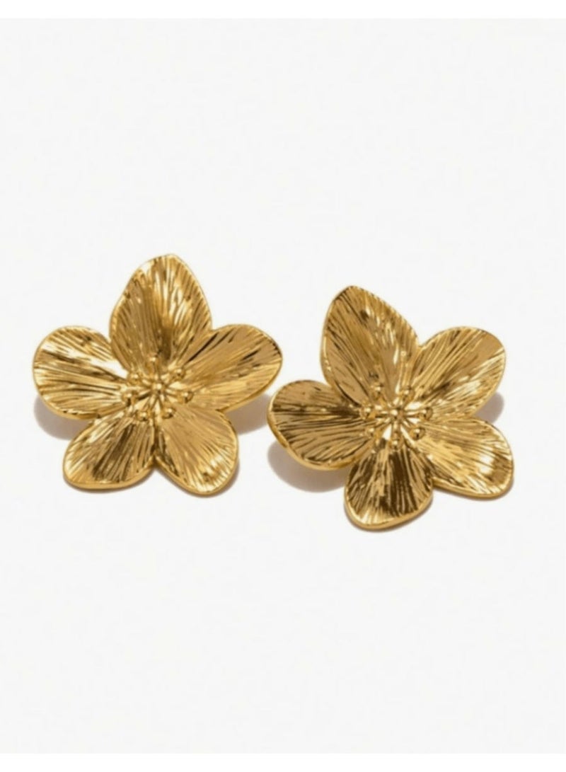 Shein 1 Pair Fashion Minimalist Exaggerated Vintage Big Flower Petal Design Statement Stud Earrings - Image 4