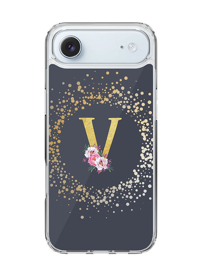 Stylizedd Classic Clear MagSafe Case for iPhone 17 Air , Hybrid Soft Case Flexible Edges Anti Drop TPU PC Gel Thin Transparent Cover [ Designed for iPhone 17 Air ] - Custom Monogram Initial Letter Floral Pattern Alphabet - V  (Grey )