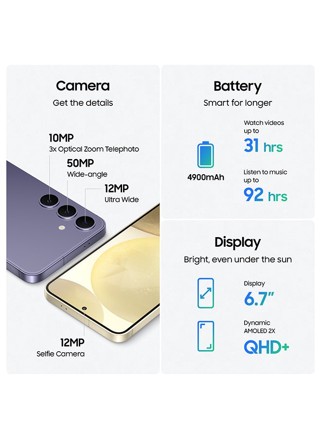سامسونج هاتف Galaxy S24 Plus ثنائي الشريحة باللون البنفسجي الكوبالت، وذاكرة الوصول العشوائي (RAM) سعة 12 جيجابايت، وذاكرة تخزين داخلية 512 جيجابايت، يدعم تقنية 5G - إصدار الشرق الأوسط - Image 5