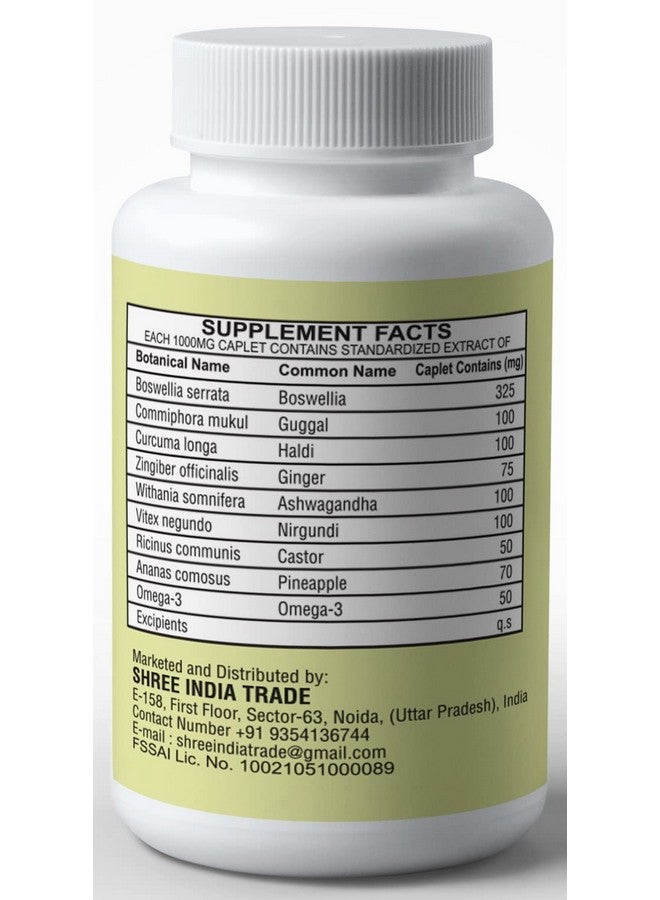 AYURVEDASHREE Ortho Vatika 60 Caplets | Ortho Herb | Orthoherb | Boswellia Serrata Herb | 60 Caplets of 1000 MG | Each 1000 MG Caplet Contains Extract of 8 Natural Herbs and Omega-3 - Joint Support - Image 2