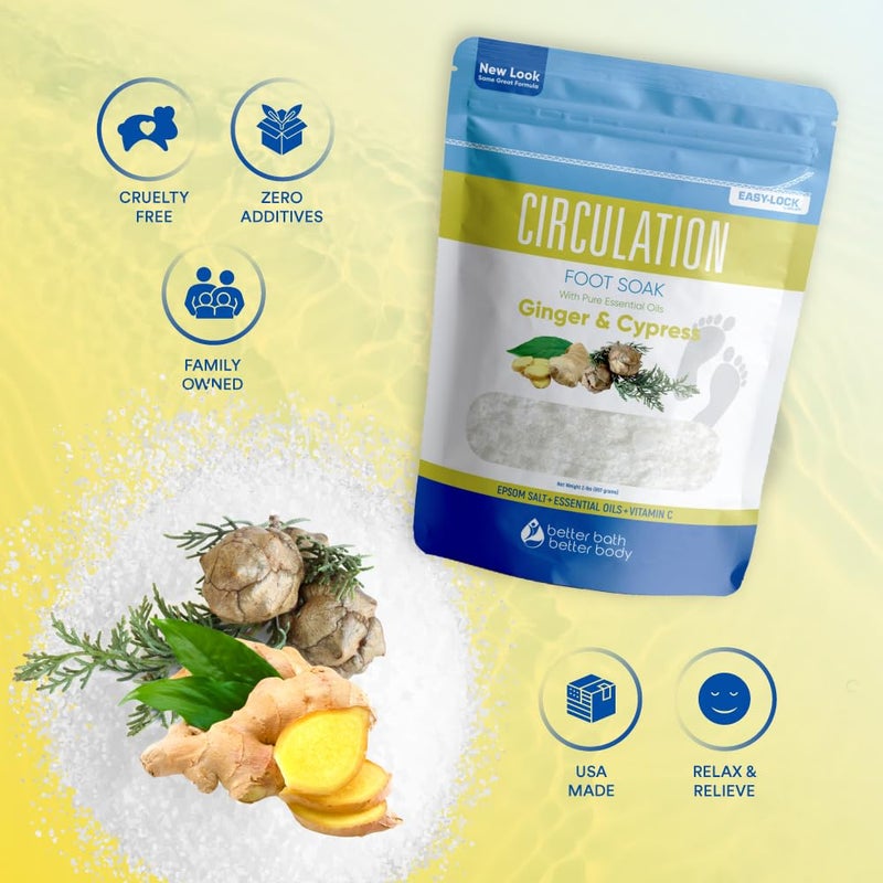 Better Bath Better Body Circulation Foot Soak 32 Ounces (2 Lbs) Epsom Salt with Pure Essential Oils Ginger and Cypress Essential Oils Plus Vitamin C in BPA Free Pouch with Easy Press Lock Seal - Image 3