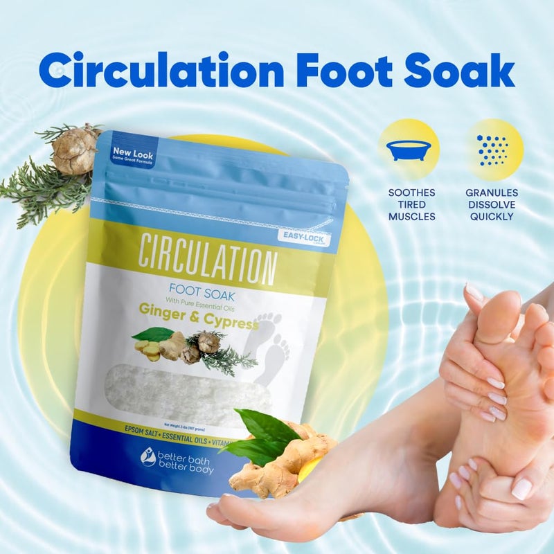 Better Bath Better Body Circulation Foot Soak 32 Ounces (2 Lbs) Epsom Salt with Pure Essential Oils Ginger and Cypress Essential Oils Plus Vitamin C in BPA Free Pouch with Easy Press Lock Seal - Image 5