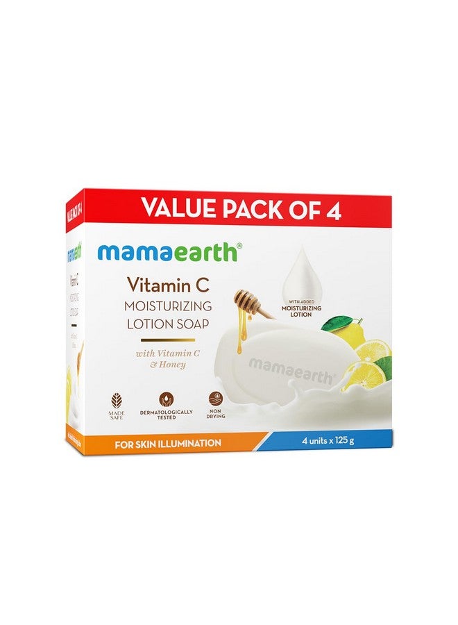 Mamaearth Vitamin C Moisturizing Lotion Soap(Value Pack Of 4) 125 G X 4 Units Deeply Cleanses Moisturizing Bathing Bar Brightens Skin Nourishes Dry Skin Nondrying 76% Tfm Grade 1 Soap  - Image 1