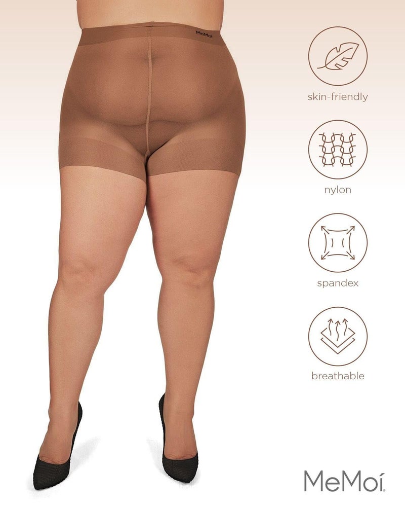 MeMoi Plus Size Curvy Control Top Pantyhose for Women, Comfortable Sheer Pantyhose, Lightweight Womens Stockings - Utopia Queen Petite - Image 5