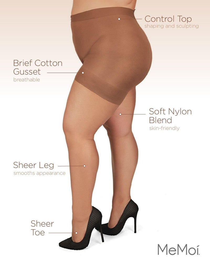MeMoi Plus Size Curvy Control Top Pantyhose for Women, Comfortable Sheer Pantyhose, Lightweight Womens Stockings - Utopia Queen Petite - Image 3