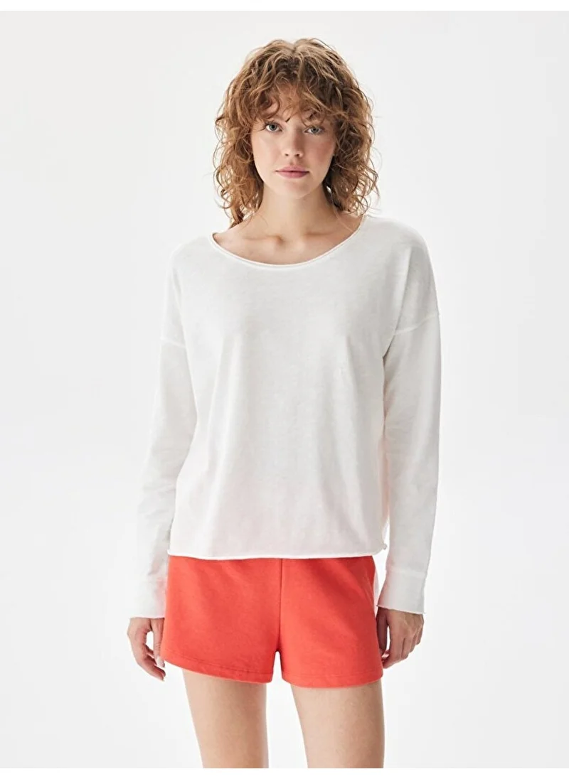 LTB Cut Wide Collar Faded White Sweatshirt