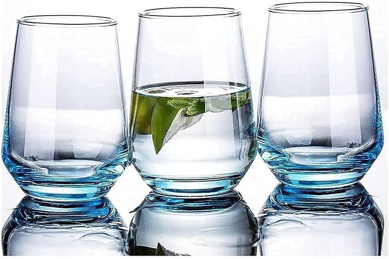 Jinelza Italian Premium Crystal Clear Blue Shade Whiskey Glasses Sturdy Scotch Whiskey Glasses Imported Tumbler for Bourbon, Juice, Cocktail 390ML Set of 6 - Image 2