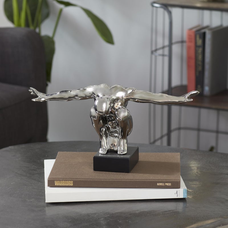 Deco 79 Porcelain Ceramic Diver Decorative Sculpture Home Decor Statue, Accent Figurine 17" x 5" x 8", Silver - Image 3