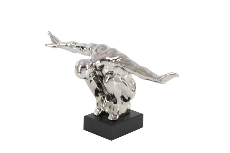 Deco 79 Porcelain Ceramic Diver Decorative Sculpture Home Decor Statue, Accent Figurine 17" x 5" x 8", Silver - Image 2