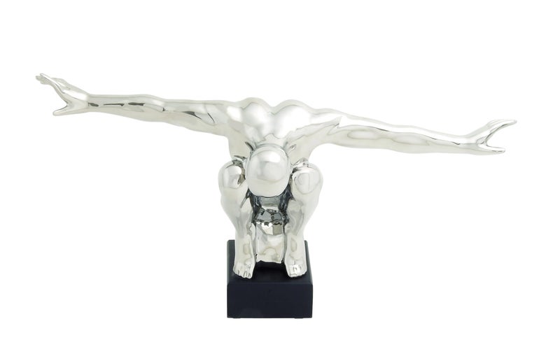 Deco 79 Porcelain Ceramic Diver Decorative Sculpture Home Decor Statue, Accent Figurine 17" x 5" x 8", Silver - Image 1