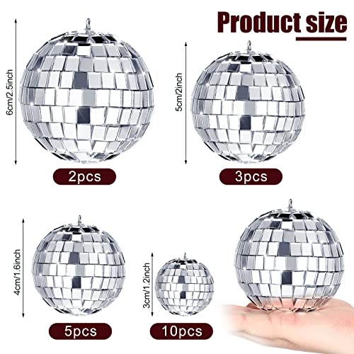 Mtlee 20 Pcs Disco Balls Decoration Mirror Disco Ball for Christmas Tree Flies Assorted Hanging Mini Glass Different Sizes Reflective with Rope for Halloween DIY Wedding Music Prom Props - Image 3