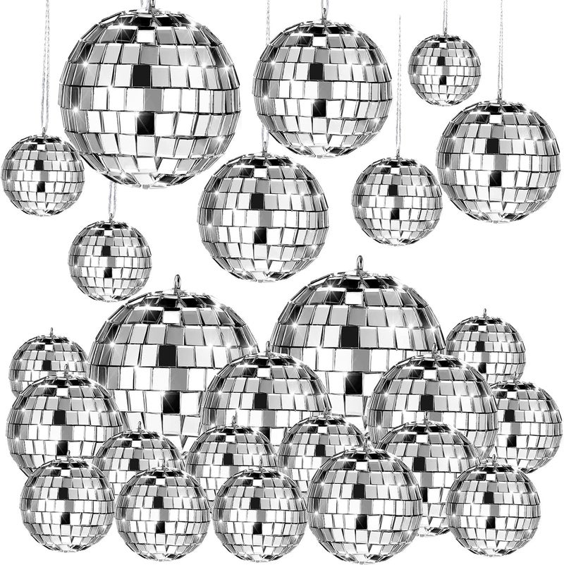 Mtlee 20 Pcs Disco Balls Decoration Mirror Disco Ball for Christmas Tree Flies Assorted Hanging Mini Glass Different Sizes Reflective with Rope for Halloween DIY Wedding Music Prom Props - Image 1