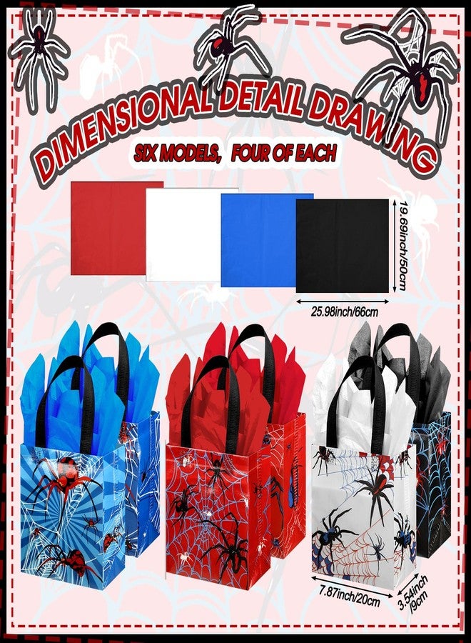 GliCraft 24 Pcs Spider Gift Bags with Tissue Paper Reusable Spider Party Favors Bags with Handle Spider Birthday Party Decorations Double Sided Spider Printed Goodie Candy Bags for Spider Party Favor - Image 3