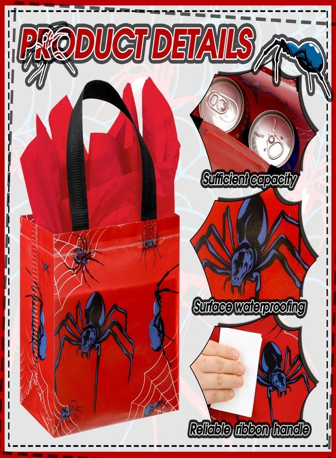 GliCraft 24 Pcs Spider Gift Bags with Tissue Paper Reusable Spider Party Favors Bags with Handle Spider Birthday Party Decorations Double Sided Spider Printed Goodie Candy Bags for Spider Party Favor - Image 4