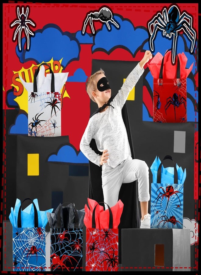 GliCraft 24 Pcs Spider Gift Bags with Tissue Paper Reusable Spider Party Favors Bags with Handle Spider Birthday Party Decorations Double Sided Spider Printed Goodie Candy Bags for Spider Party Favor - Image 5